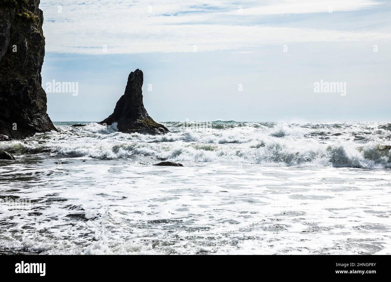 Rock pinnacles and ocean waves on the Olympic National Marine preserve and Olympic National Park coastal strip, Washington, USA. Stock Photo