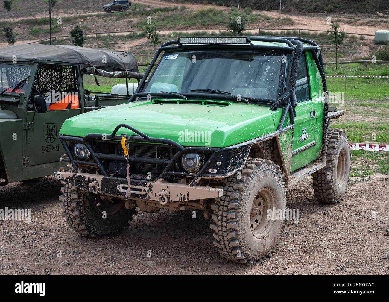 Spain, August 12, 2021: Land Rover Range Rover Classic Bobtail in green ...