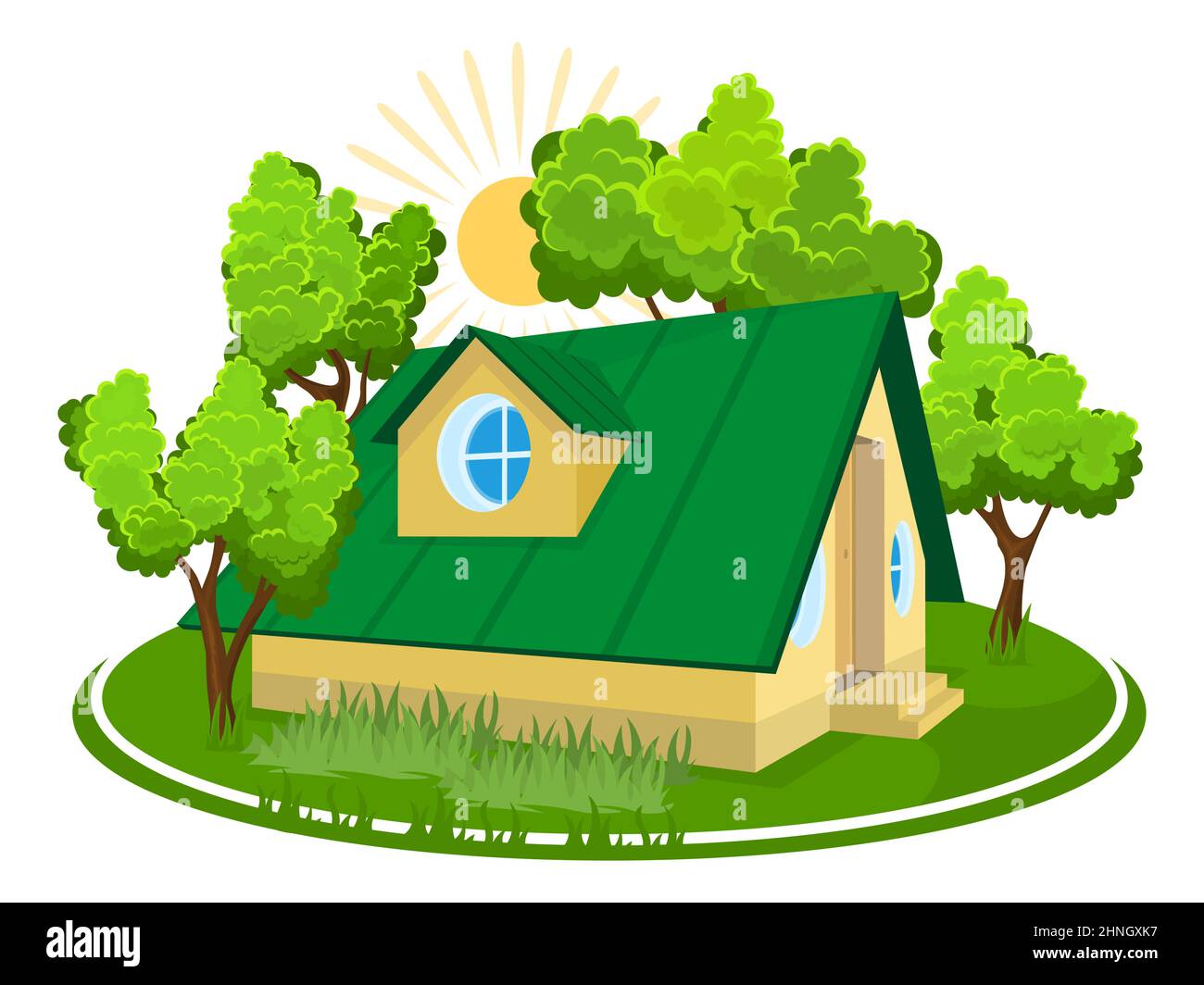 Summer landscape. 3D cottage icon surrounded by trees Stock Vector ...