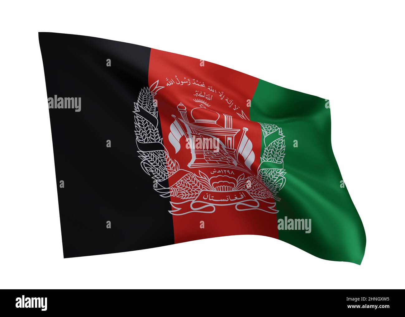 3d illustration flag of Afghanistan. Afghani high resolution flag isolated against white background. 3d rendering Stock Photo