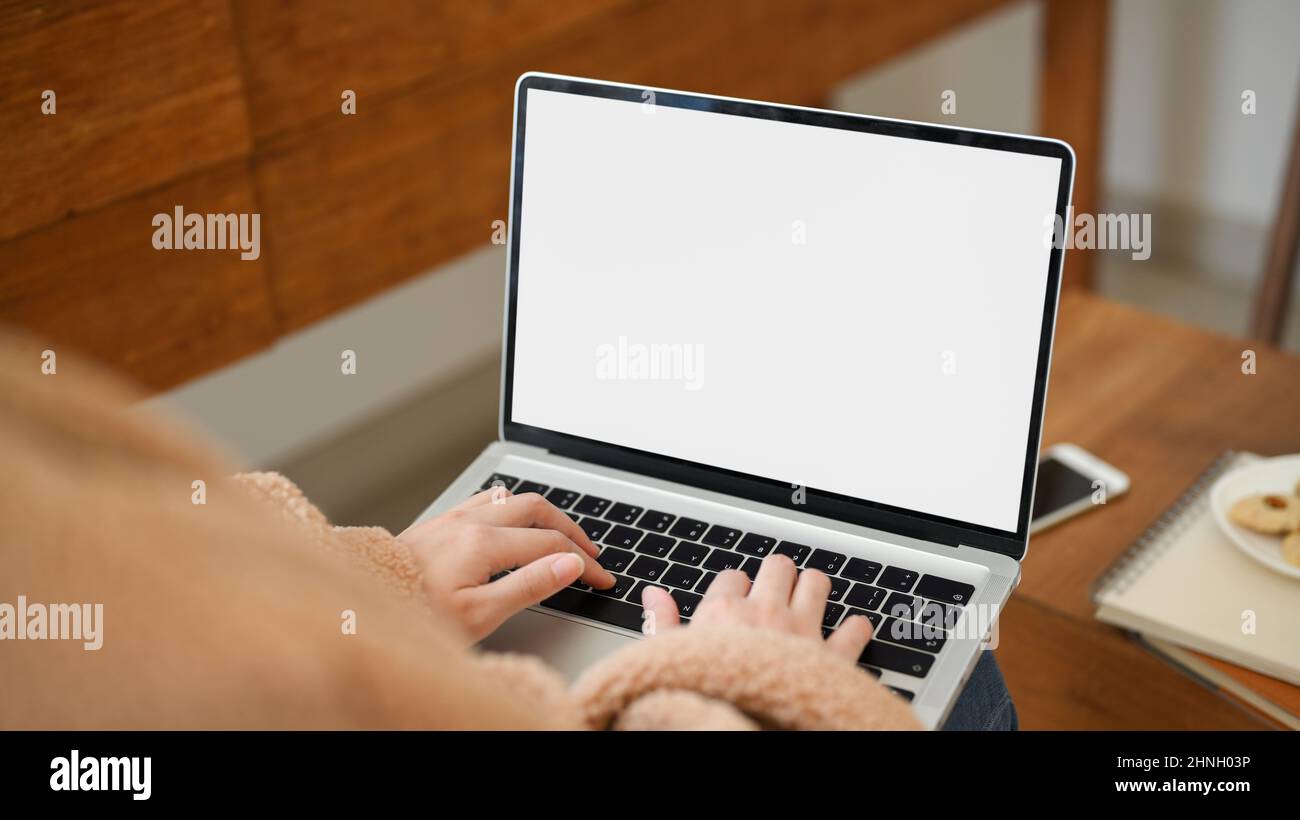 Close-up image, A female freelancer or businesswoman remote working at ...