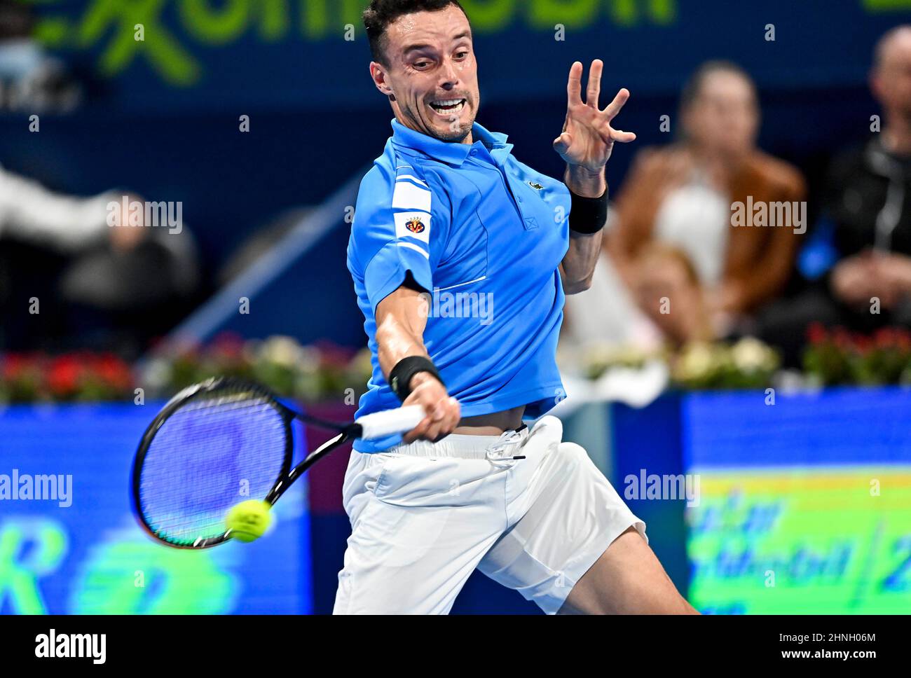 Doha, Qatar. 16th Feb, 2022. Roberto Bautista Agut of Spain returns the  ball during the second round of ATP Qatar Open Tennis match against Andy  Murray of Great Britain at the Khalifa