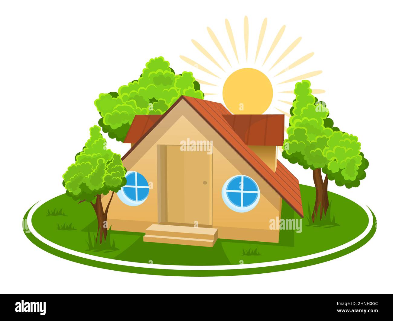 Summer landscape. 3D cottage icon surrounded by trees Stock Vector ...