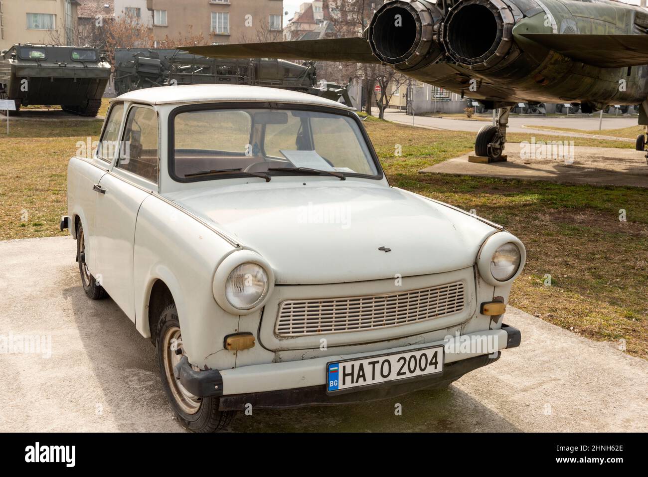 Trabant 601 as a symbol for Bulgaria's accession to NATO in 2004 at the  National Museum of Military History in Sofia, Bulgaria Stock Photo - Alamy