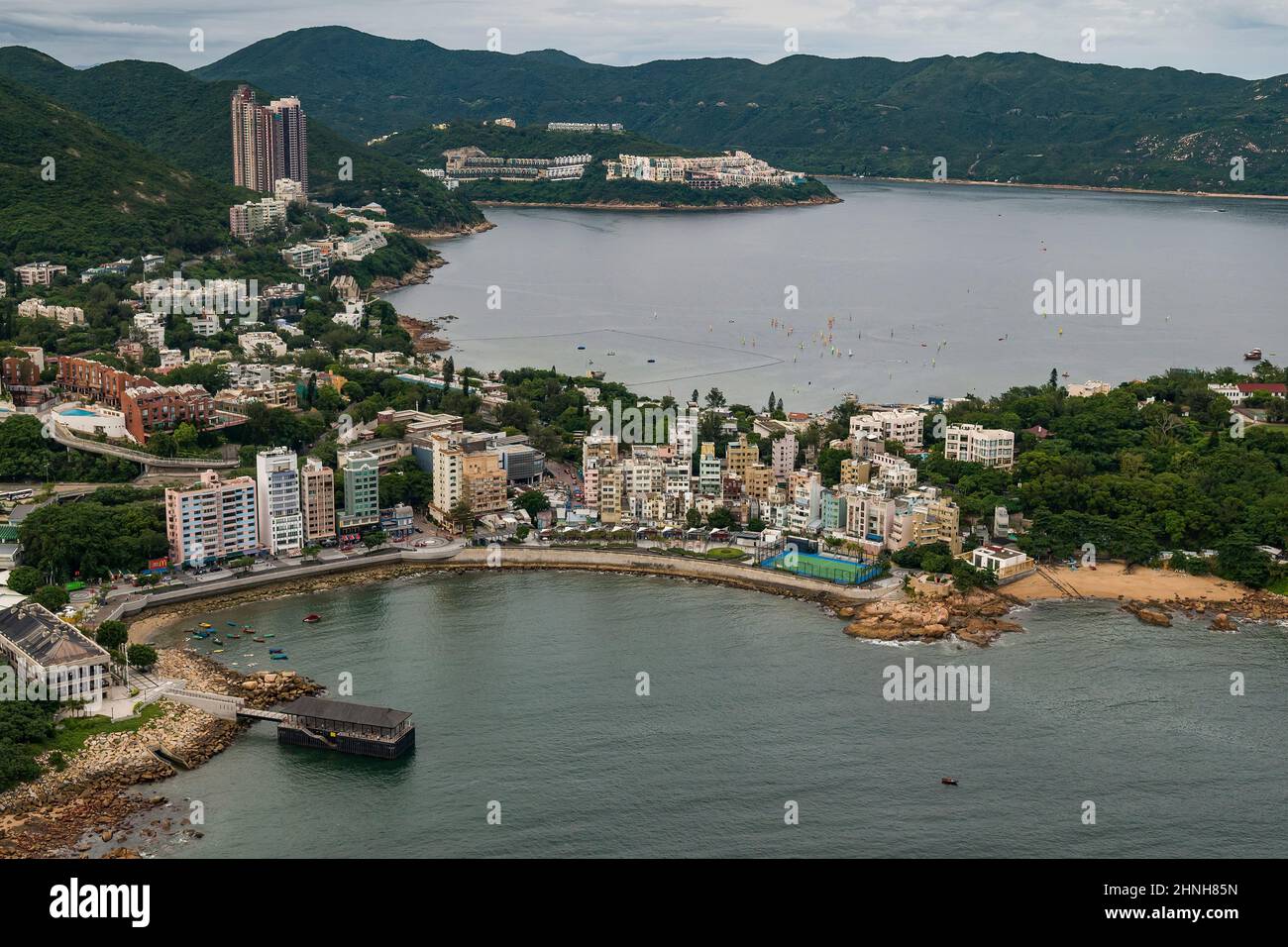 Aerial from helicopter showing Stanley, Tai Tam Road and Red Hill Peninsula, Hong Kong Island, 2008 Stock Photo