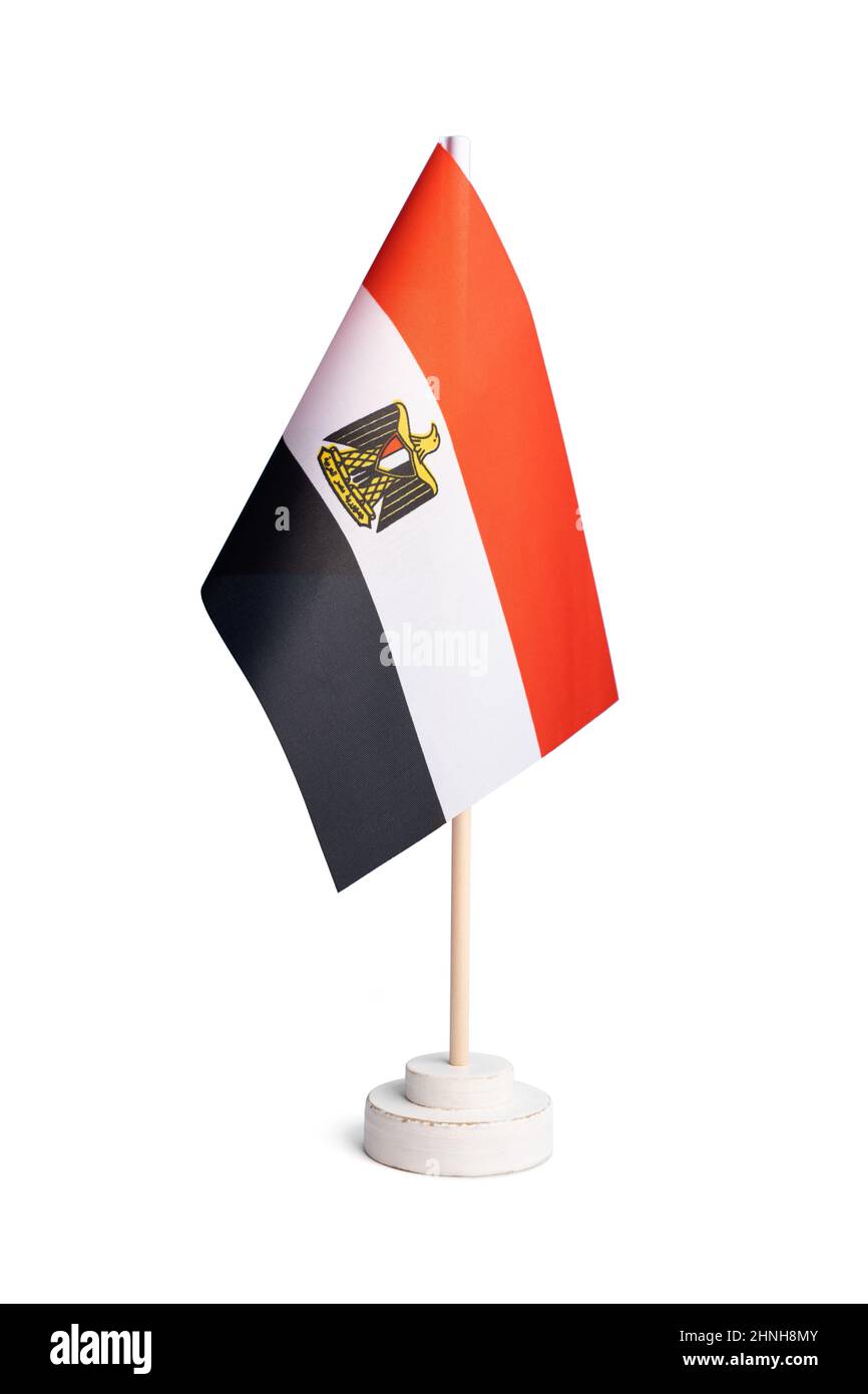 Small table flag of Egypt isolated on white background Stock Photo