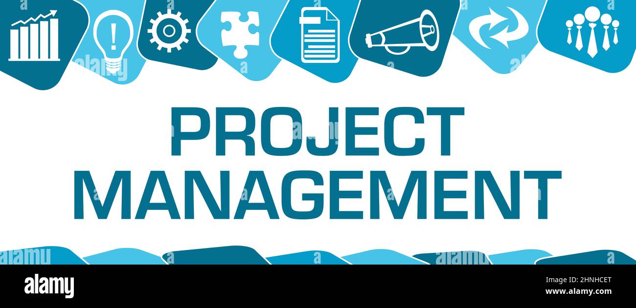 Project Management Blue Rounded Squared On Top Symbols Stock Photo - Alamy