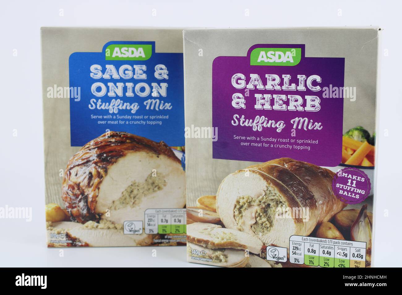 Asda Sage and Onion stuffing and Garlic and herb stuffing isolated