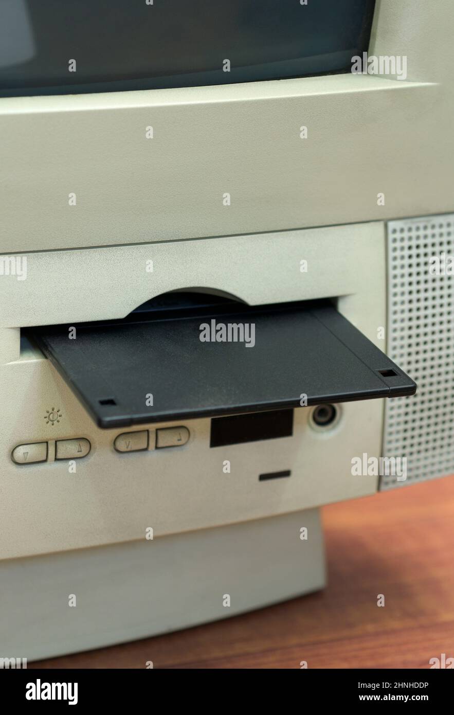 floppy disk inserted into  MacIntosh performa computer drive Stock Photo