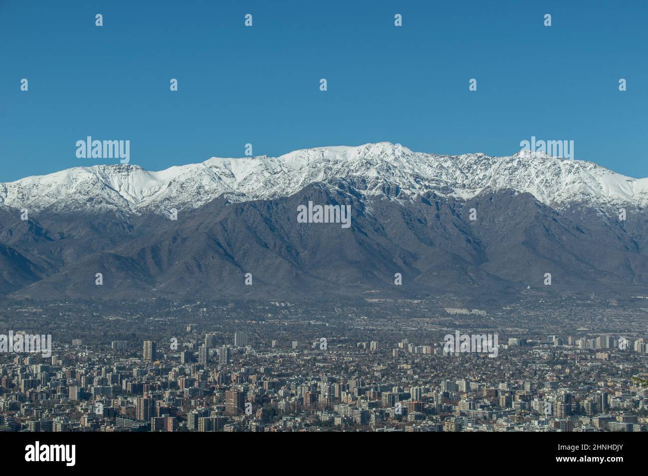 Panoramic view of the Santiago city, with the Andean cordillera on the background Stock Photo
