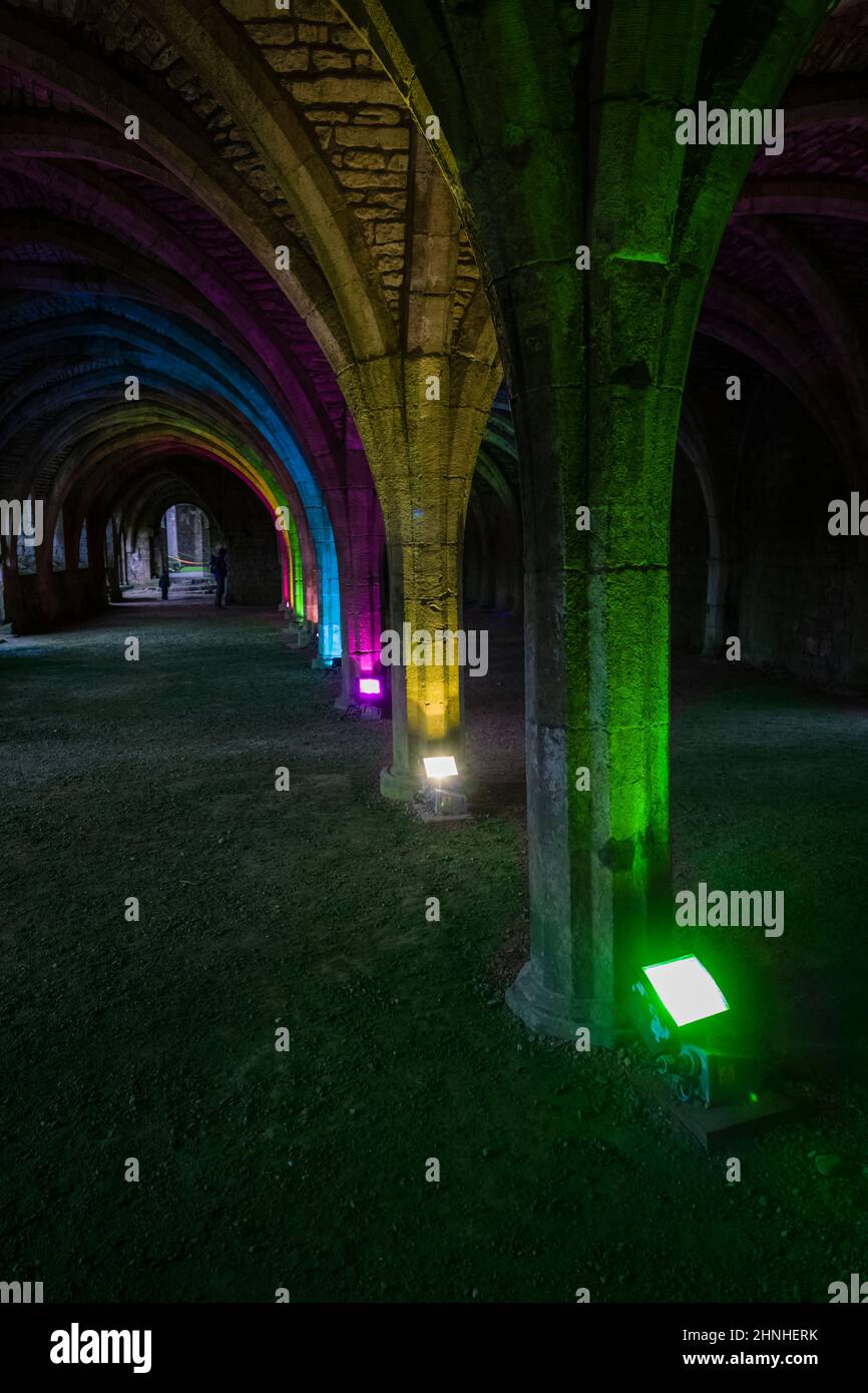 Floodlit cloisters at Fountains Abbey, Yorkshire, UK Stock Photo Alamy