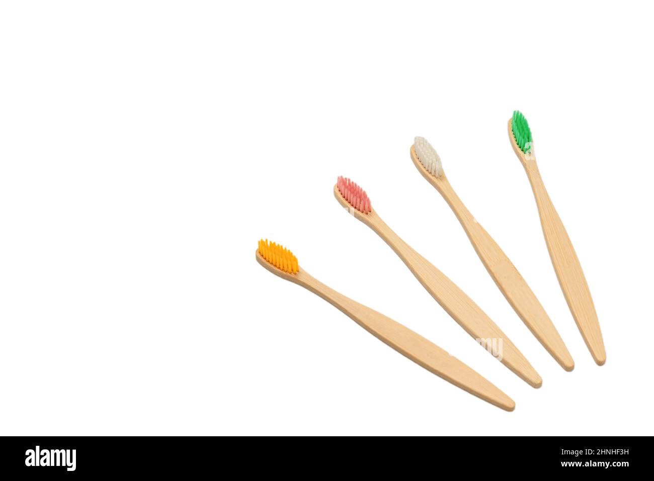 Bamboo toothbrush isolated on a white background. Top view. Stock Photo
