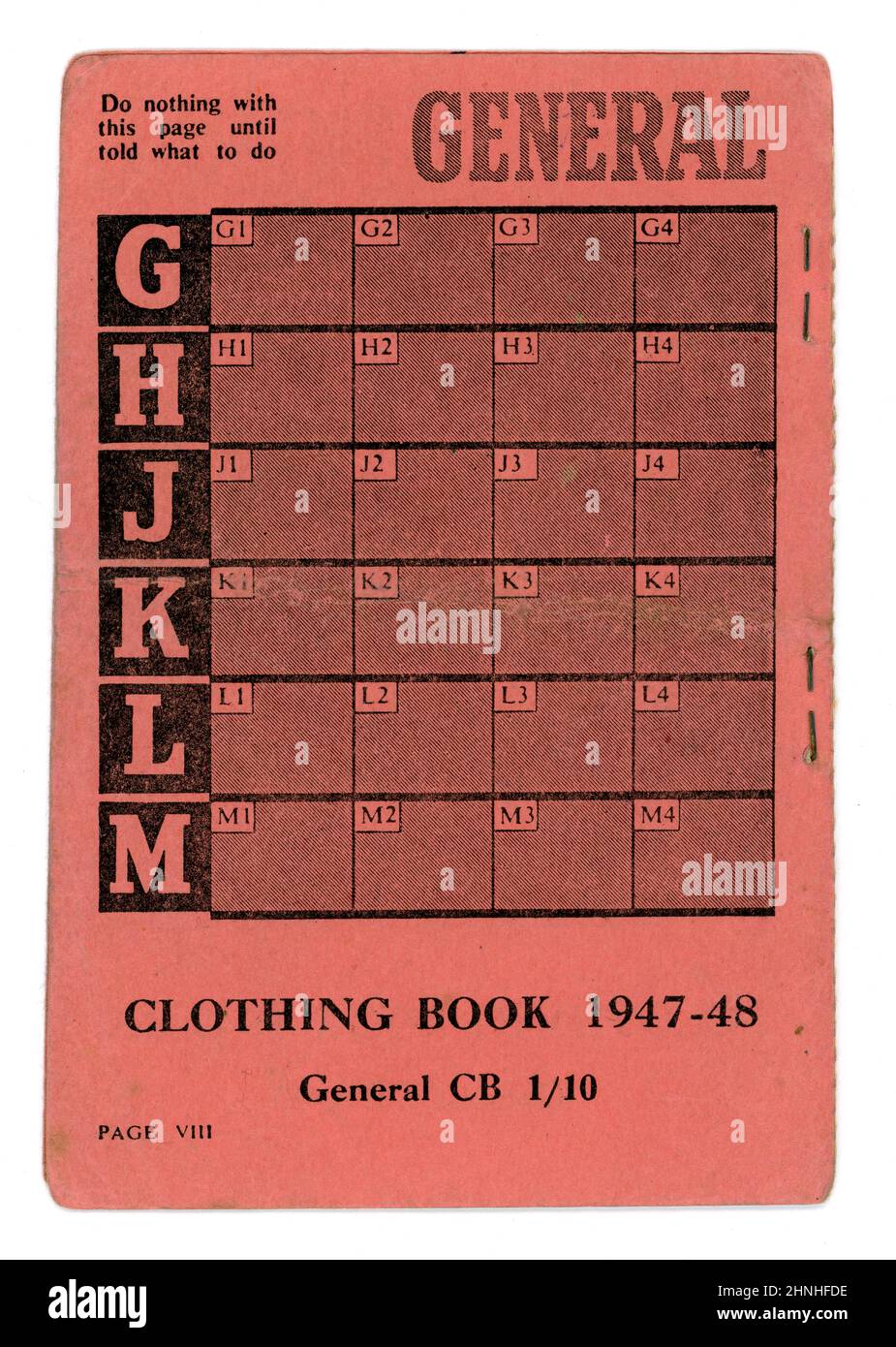 Back page of original clothing ration book dated 1947-1948. Clothes rationing didn't end until 15 March 1949. U.K. Stock Photo
