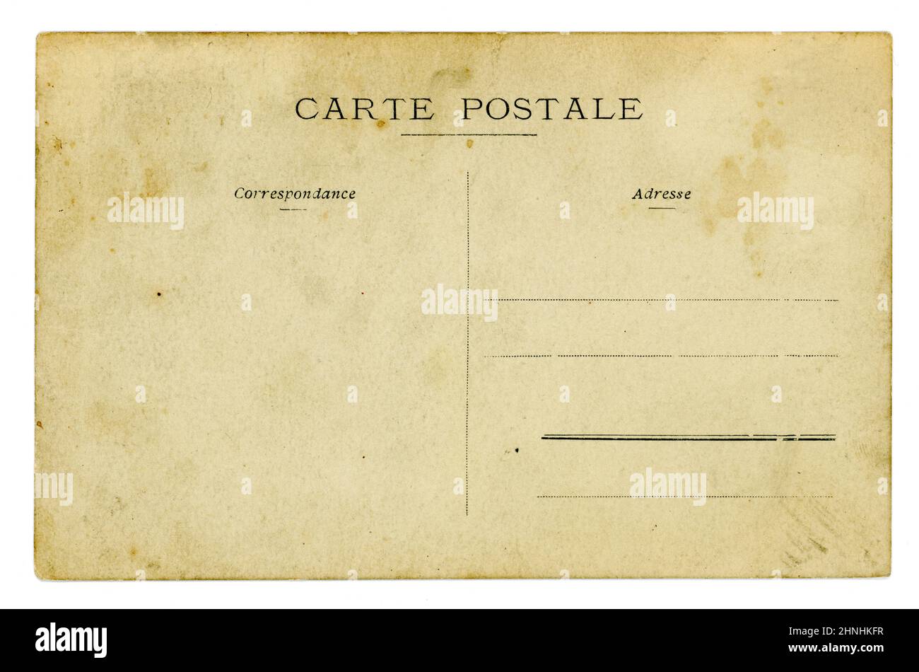 Reverse original French postcard . Carte Postale.  Circa 1907. Stock Photo