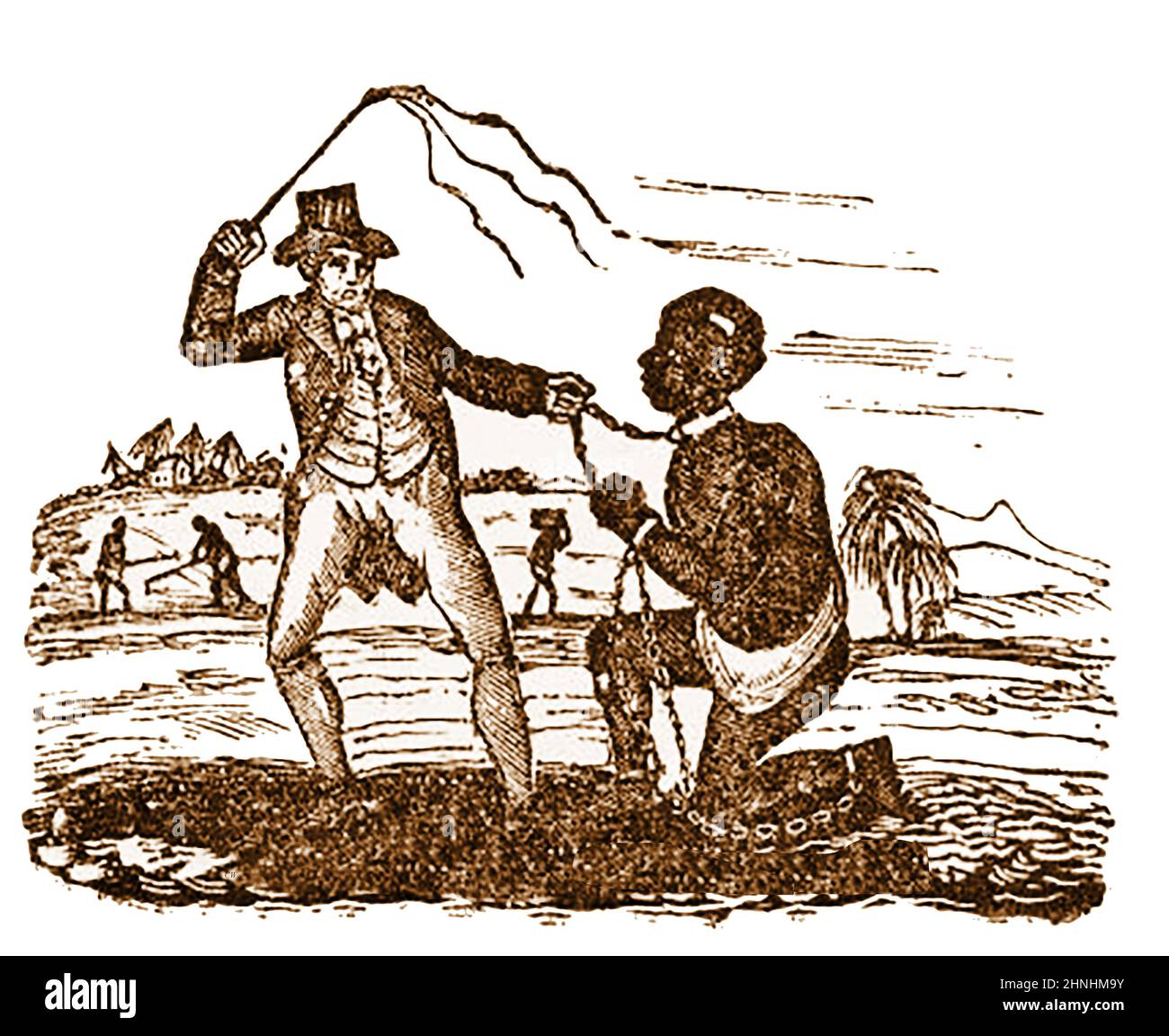 ANTI-SLAVERY MOVEMENT - An early 19th century engraving illustrating the  mistreatment of slaves on a plantation. Stock Photo