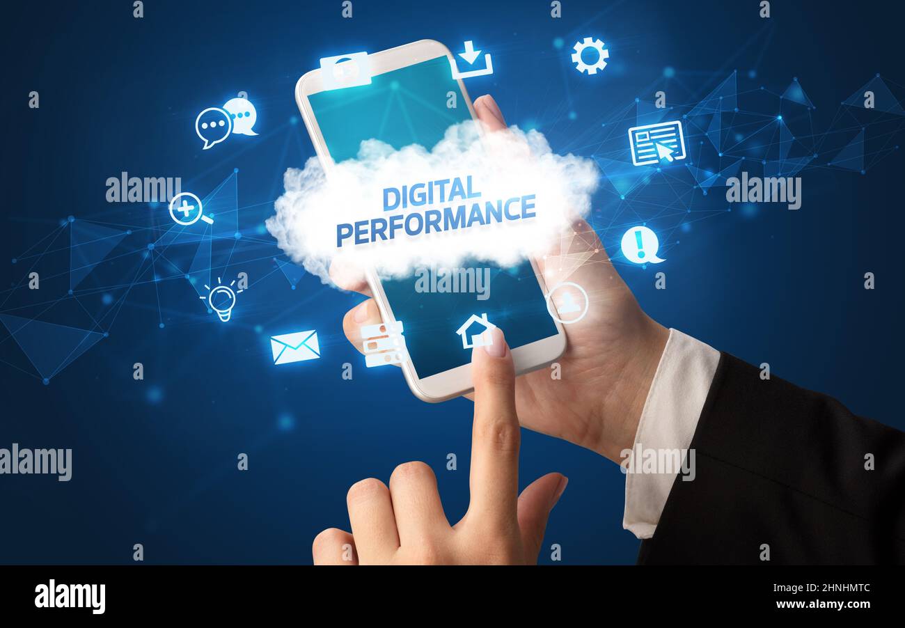 Hand using smartphone with cloud technology concept Stock Photo - Alamy