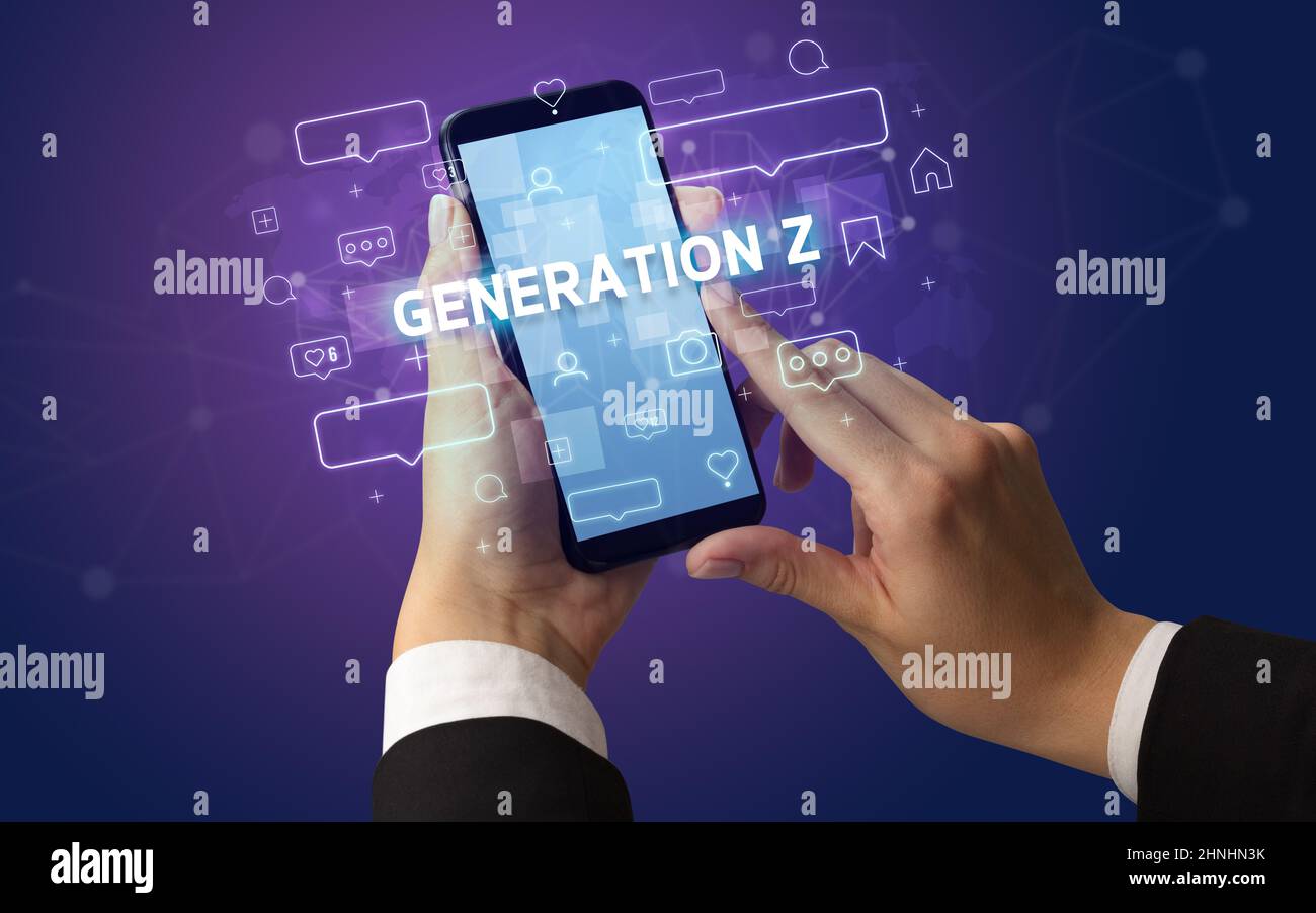 Hand using smartphone with social media concept Stock Photo - Alamy