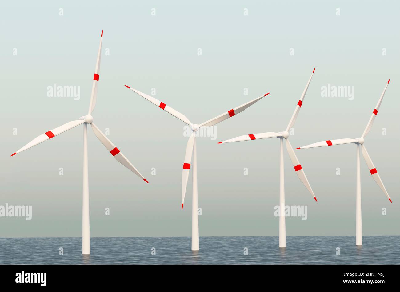Offshore wind turbines. Wind power generator. A rotating propeller