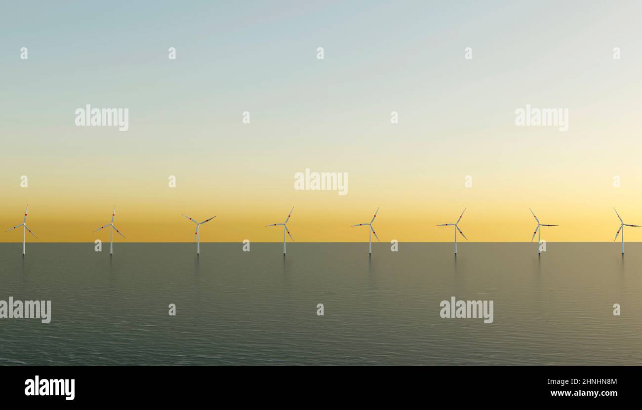 Offshore wind turbines. Wind power generator. A rotating propeller