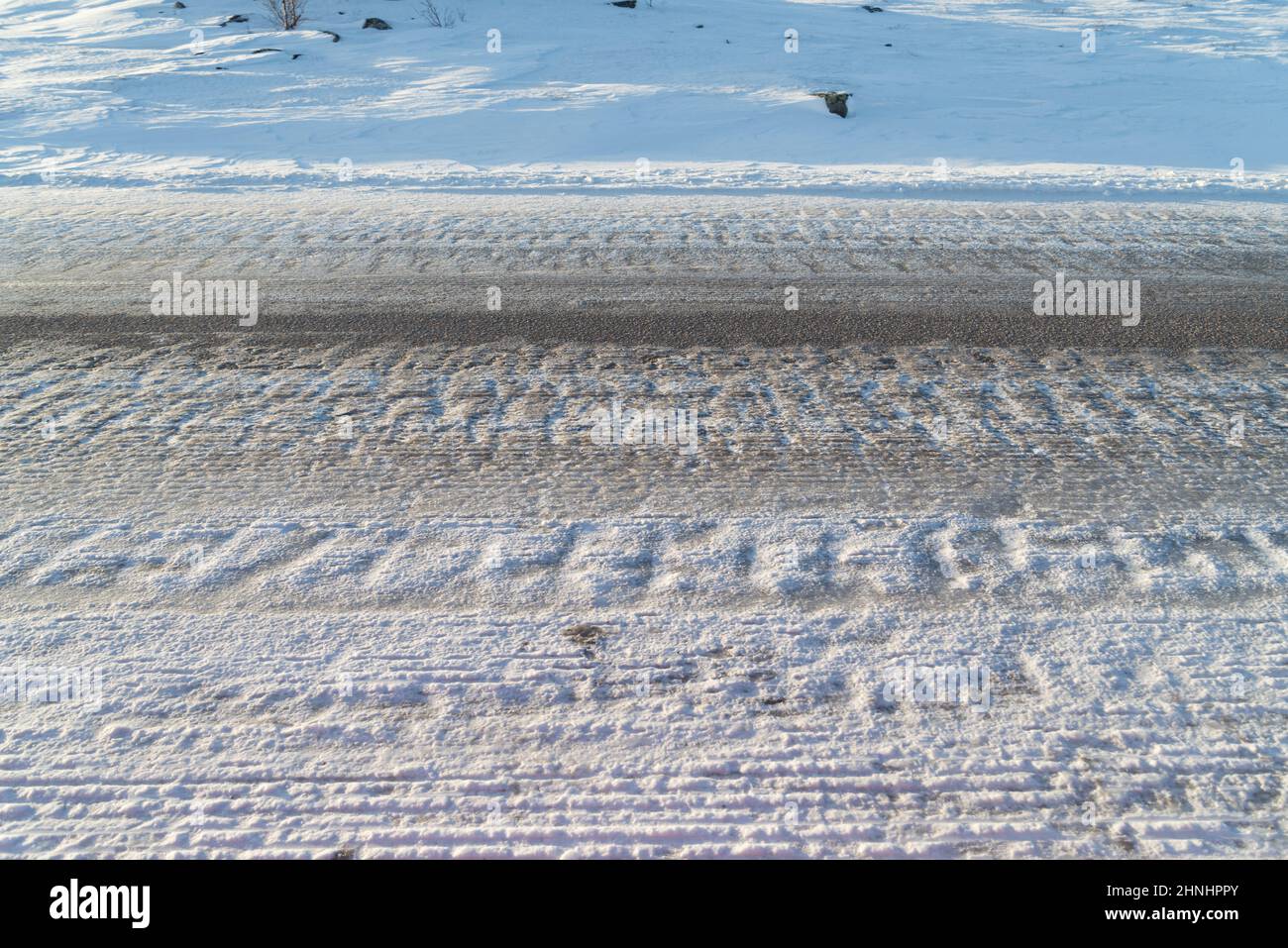 with ice covered road in sweden Stock Photo