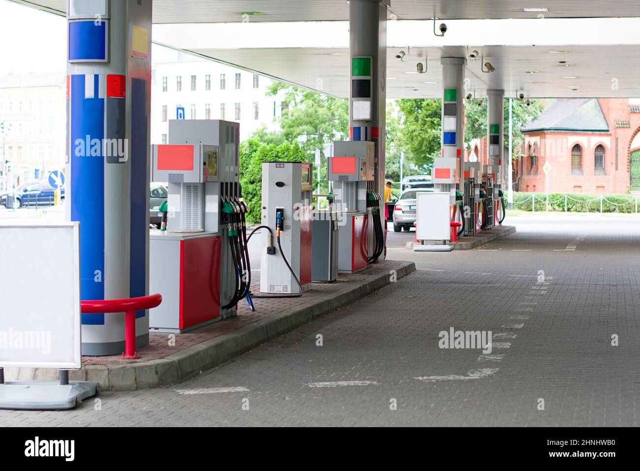 The forecourt of an gas station in сity  Szczecin. Poland Stock Photo