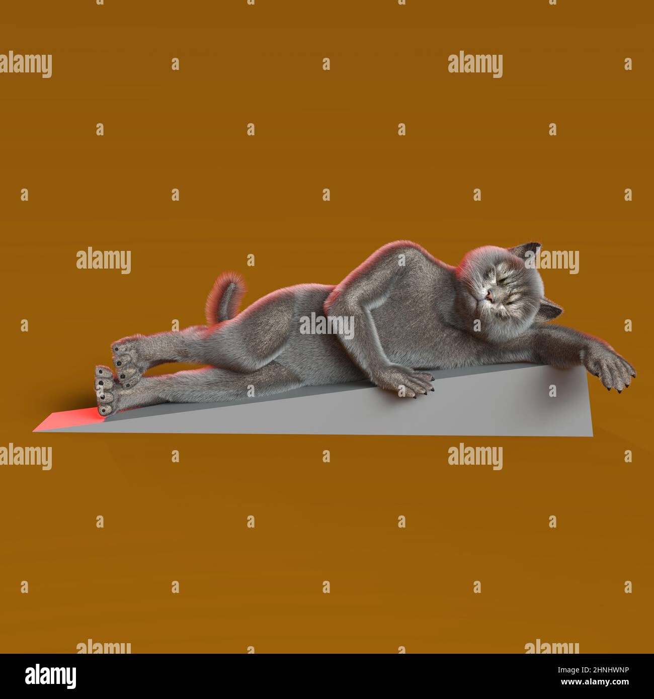 3D-illustration of a cute and funny cartoon cat laying on the ground Stock Photo