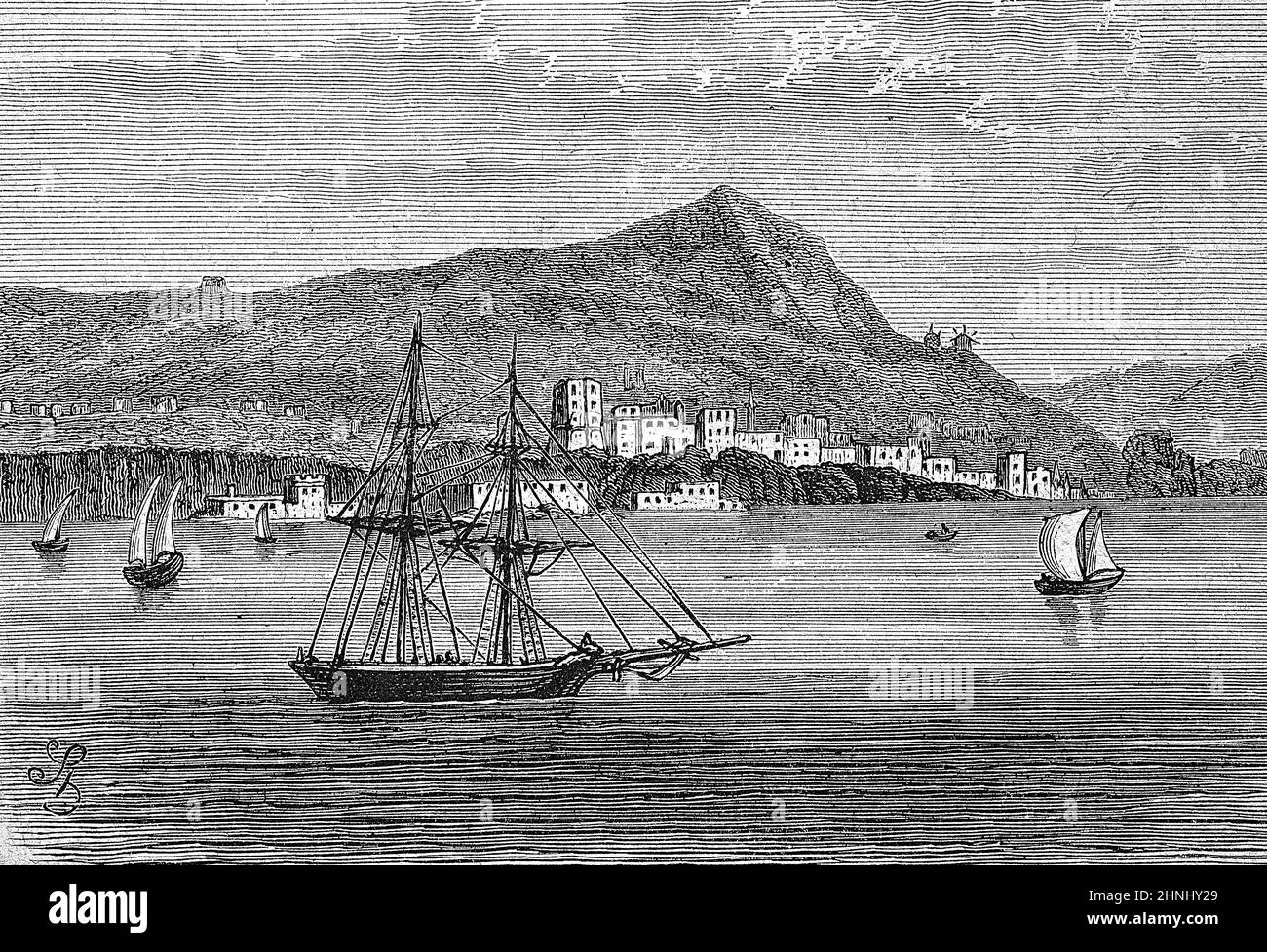 Bozcada, Tenedos, ist eine Insel in der Nordost-Ägäis bzw. im Thrakischen Meer, Türkei, ca 1865  /  Bozcada, Tenedos, is an island in the northeast Aegean Sea or Thracian Sea, Turkey, c. 1865, Historisch, historical, digital improved reproduction of an original from the 19th century / digital restaurierte Reproduktion einer Originalvorlage aus dem 19. Jahrhundert, genaues Originaldatum nicht bekannt Stock Photo