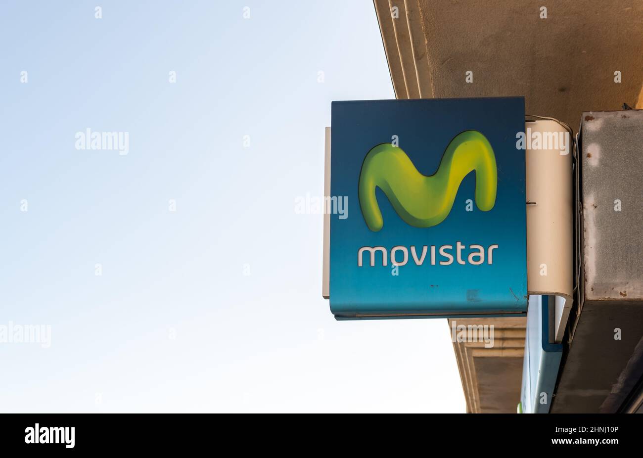 Campos, Spain; february 15 2022: Commercial establishment of the Spanish telecommunications company Movistar Stock Photo