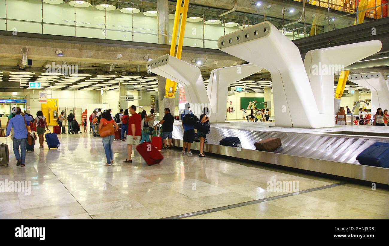 Baggage claim belt at Barajas airport terminal 4 in Madrid, Spain