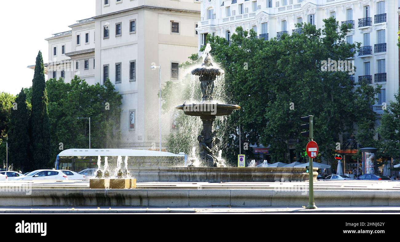 Fountain in a roundabout in Madrid, Spain, Europe Stock Photo