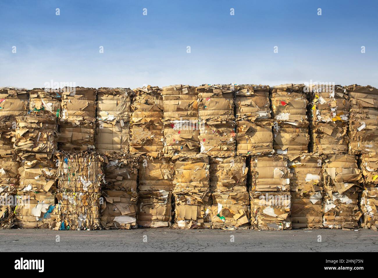 A lot of outdoor waste paper collection in boxes, prepared for ...