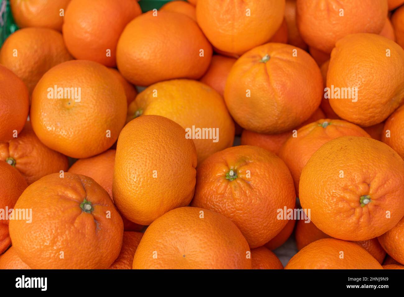 Satsumas, presented beautifully at an outdoor produce stall in the UK