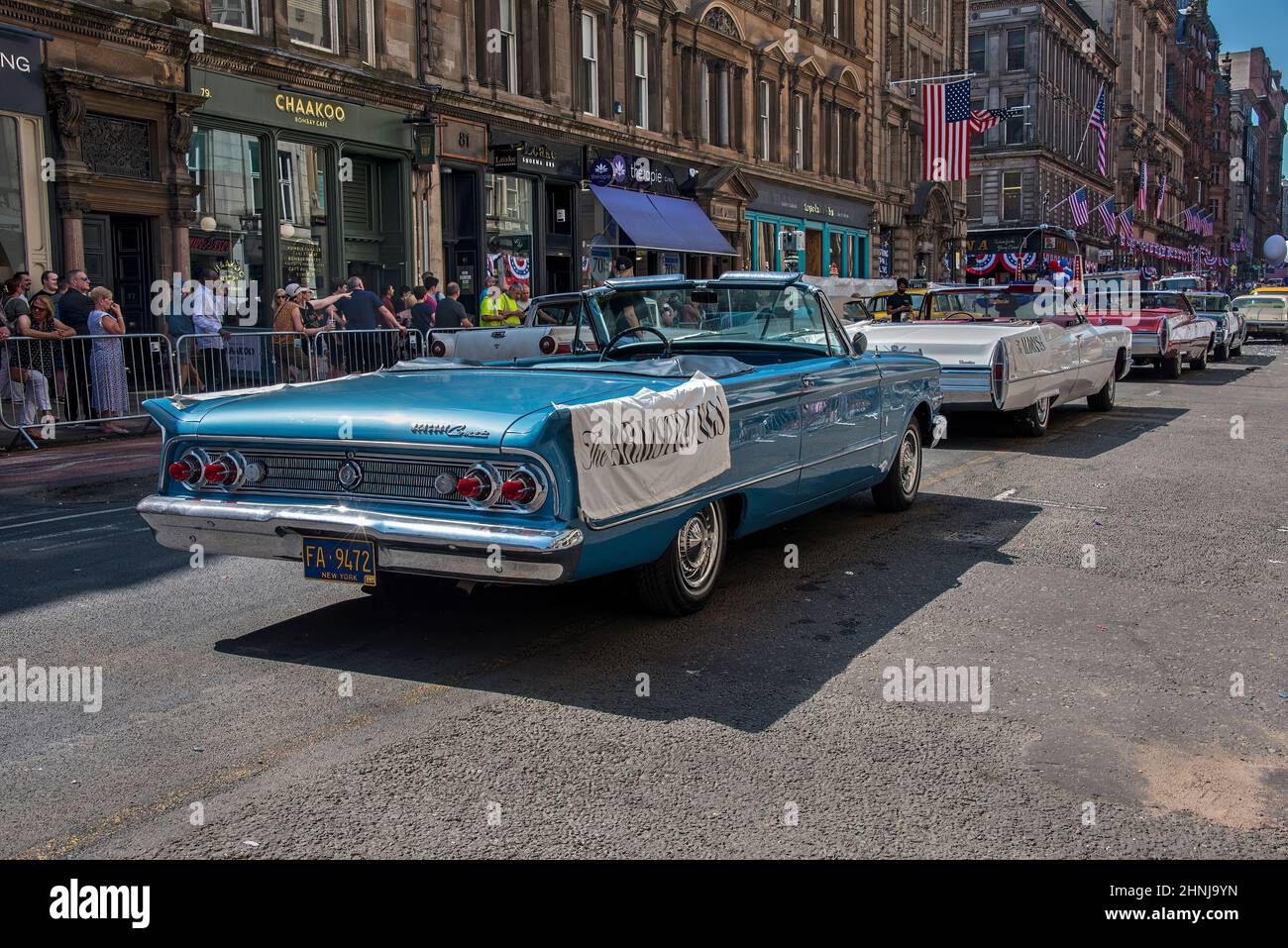 New York City homcoming parade for first men on moon filming in Glasgow for Indiana Jone 5. Stock Photo