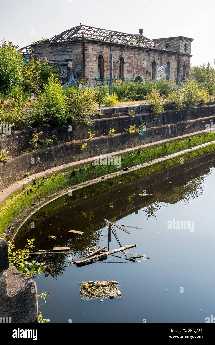 Derelict Pump House at abandoned Glasgow Graving Docks. Stock Photo