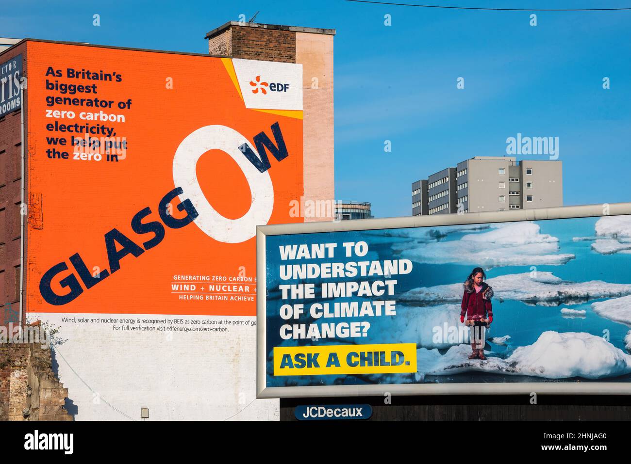 Advertising Billboards on display during COP26 conference in Glasgow Scotland in 2021 Stock Photo