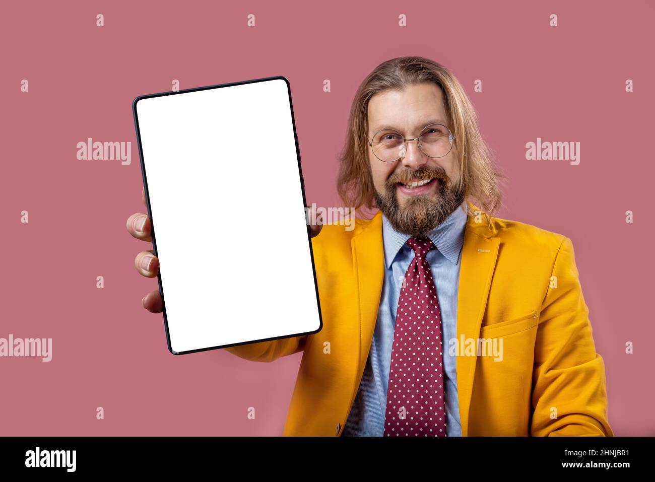 Man with tablet isolated Stock Photo