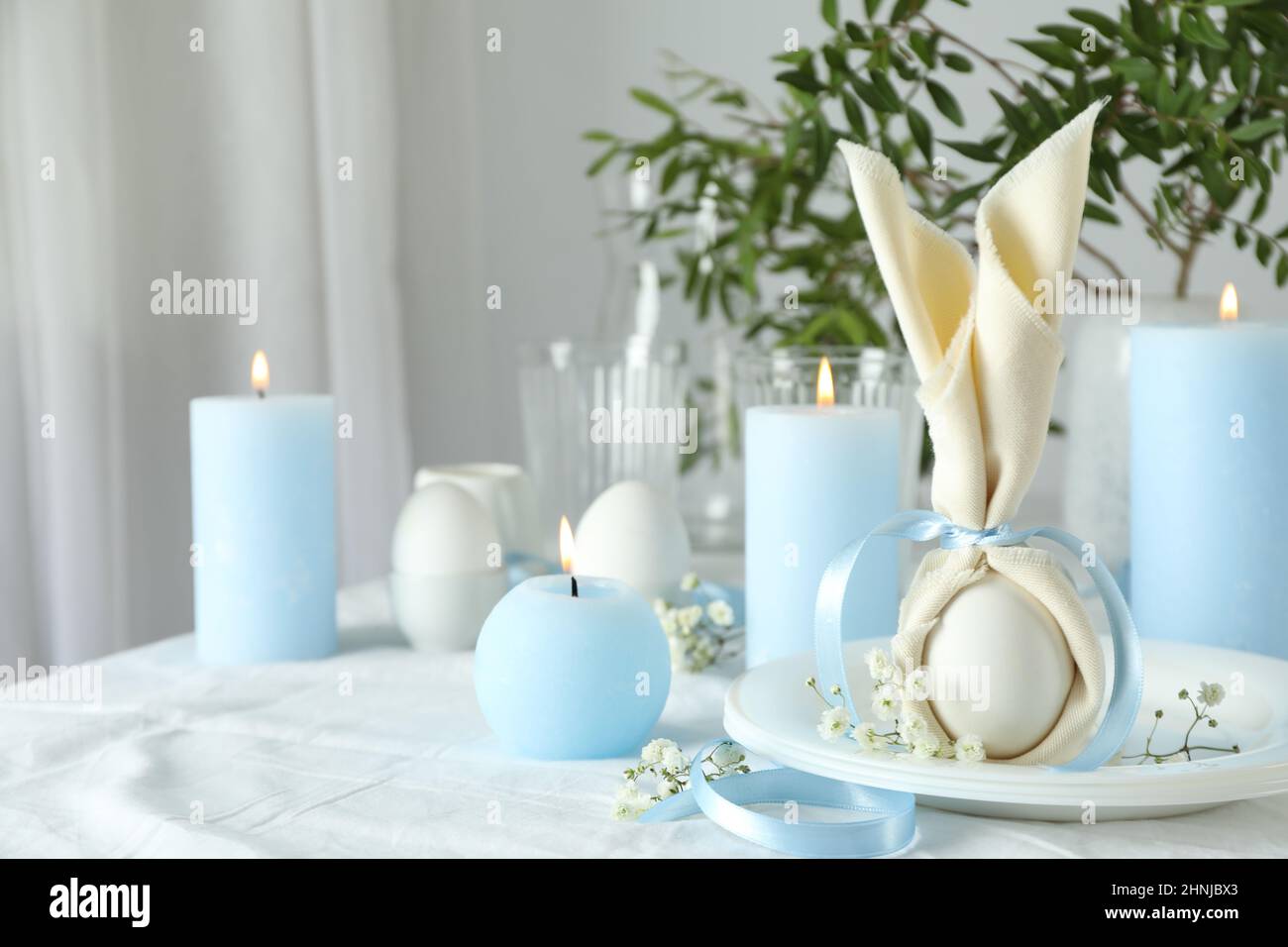 Concept of Easter table setting, space for text Stock Photo