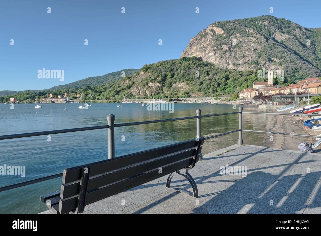 Lake Maggiore, northern Italy. Pedestrian promenade by the lake. Lakefront in the town of Feriolo Stock Photo