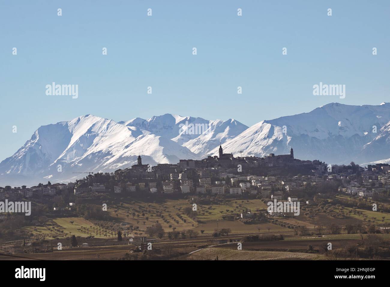 View of Corridonia from Morrovalle, Marche, Italy, Europe Stock Photo