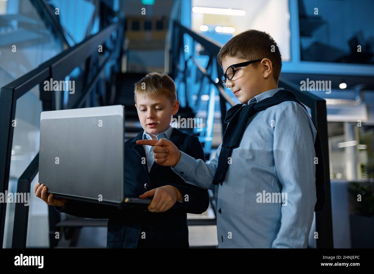 Boss chief standing teaching manager online work Stock Photo
