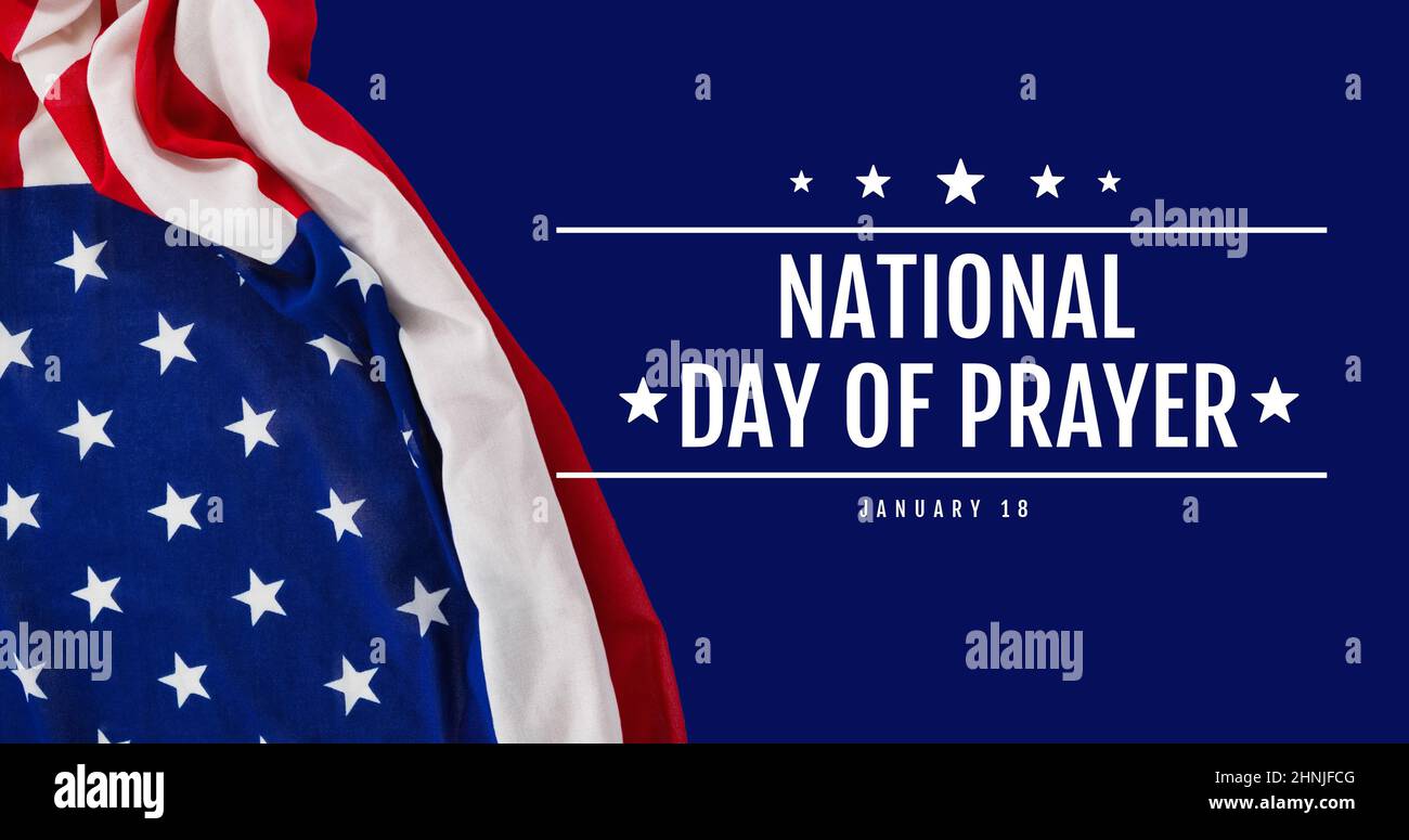 Vector image of national day of prayer text and american flag on blue