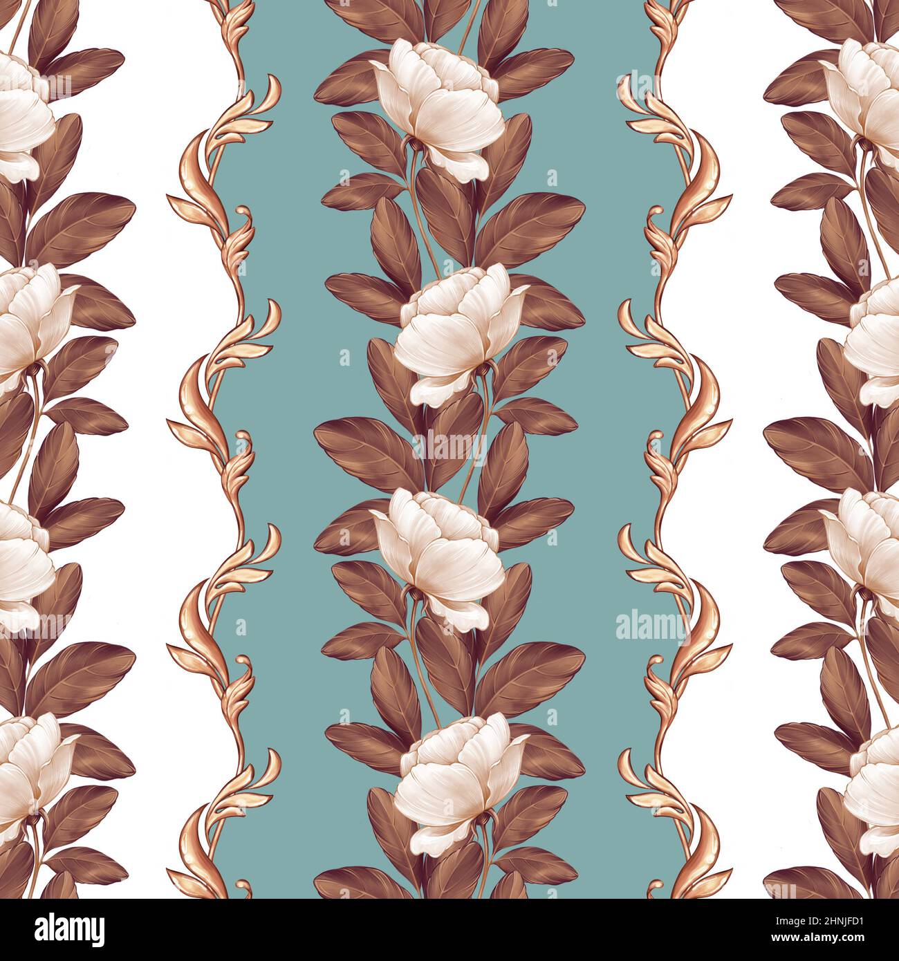 Seamless floral pattern of white rose flowers and leaves Stock Photo ...