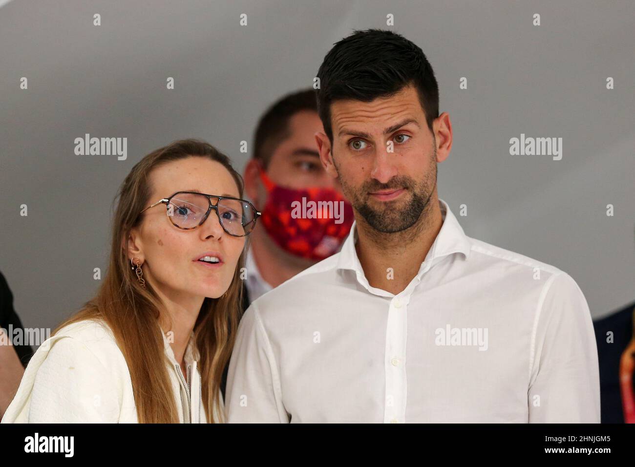 Tennis player Novak Djokovic and his wife Jelena Djokovic visit the Serbia  pavilion at Expo 2020 for the presentation of the Novak Djokovic  Foundation, in Dubai, United Arab Emirates, February 17, 2022.