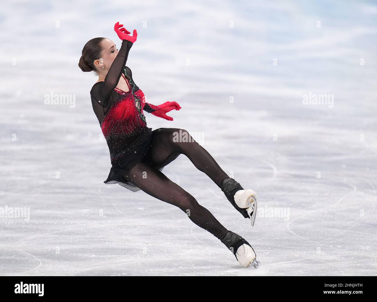 Kamila Valieva of ROC falls when she performs during the Women's Single Figure Skating Free Program in the Capital Indoor Stadium at the Beijing 2022 Winter Olympic on Thursday, February 17, 2022. A document submitted by the World Anti-Doping Agency at Kamila Valieva's hearing revealed that the Russian figure skater acknowledged taking two other substances similar to the banned substance trimetazidine which she tested positive for. Anna Shcherbakova of Team ROC won the Gold Medal, Alexandra Trusova of Team ROC won the Silver and and Kaori Sakamoto of Team Japan won Bronze. Photo by Richard Stock Photo