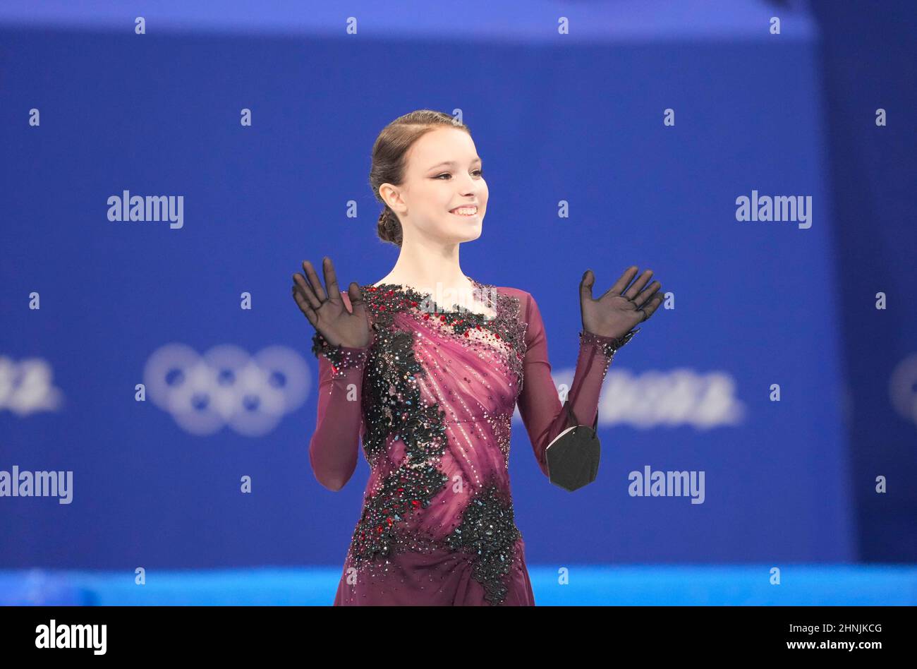 Beijing, China, 2022 Winter Olympics, February 17, 2022: Anna Shcherbakova from Russia winning the gold medal in Figure Skating at Capital Indoor Stadium. Kim Price/CSM. Stock Photo
