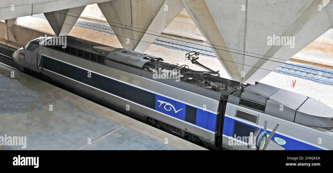 tain TGV in Lyon-Saint Exupery railway station,  Stoles, France Stock Photo