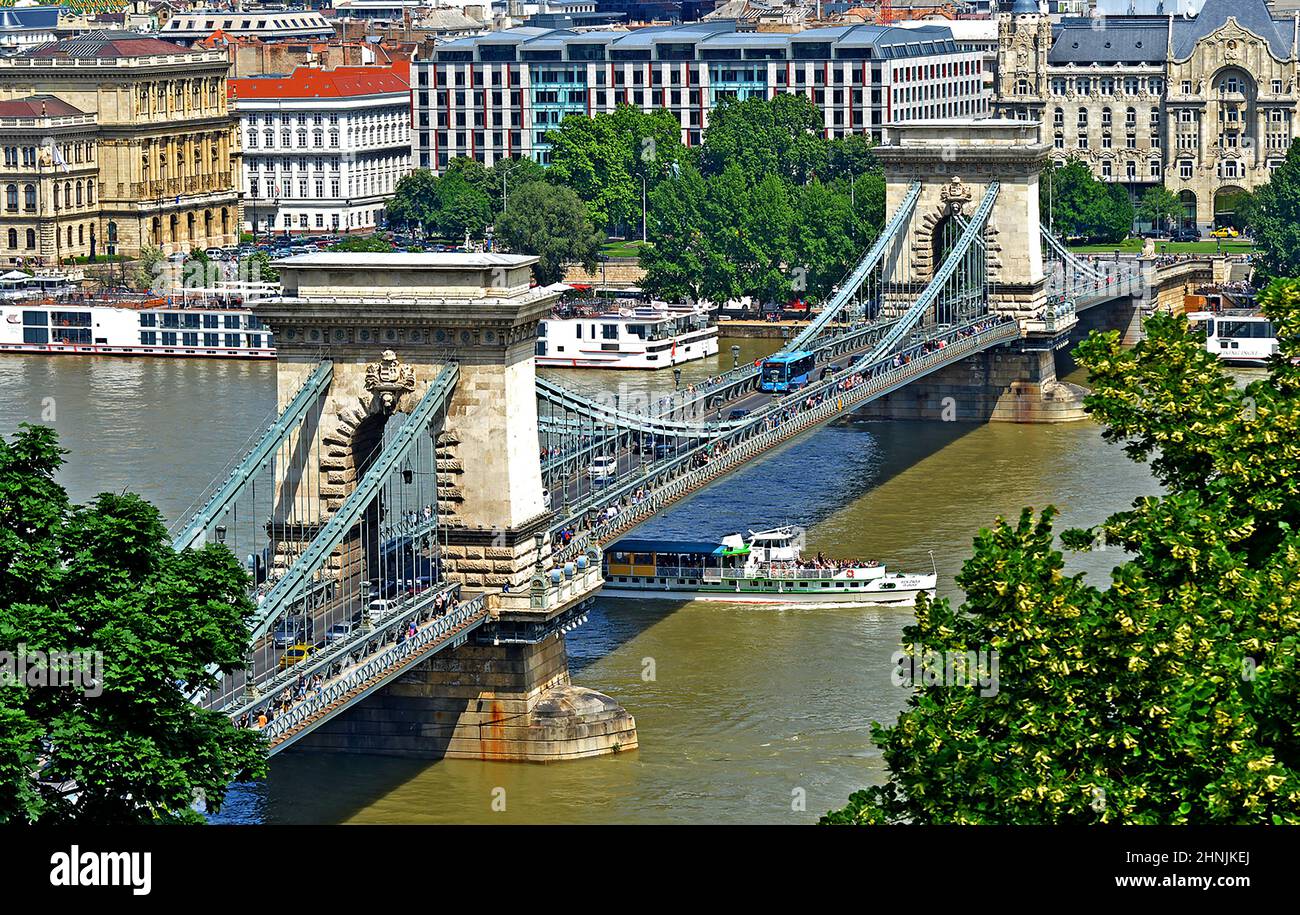 Chain bridge over Danube river, Budapest, Hungary Stock Photo