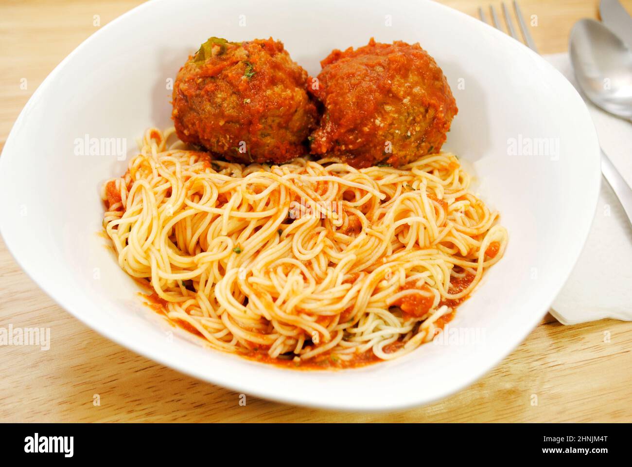 Angel Hair Pasta with Two Meatball and Tomato Sauce Stock Photo Alamy