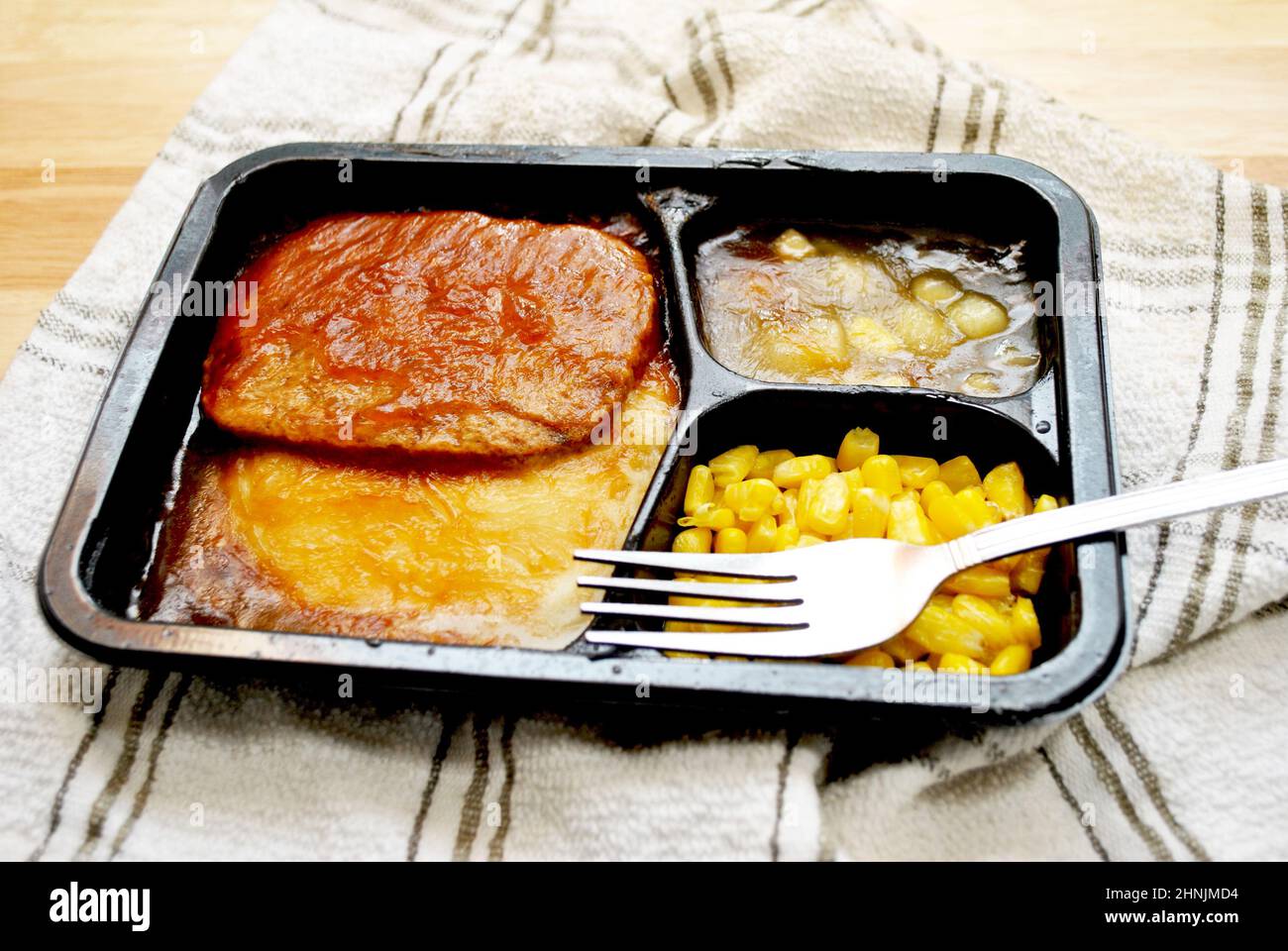 Microwaveable Salisbury Steak TV Dinner Meal Stock Photo