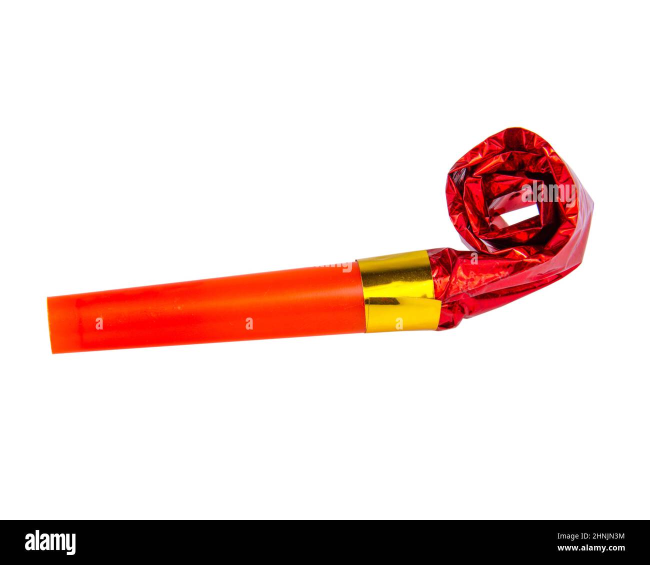 Red party horn whistle noisemaker isolated on the white background